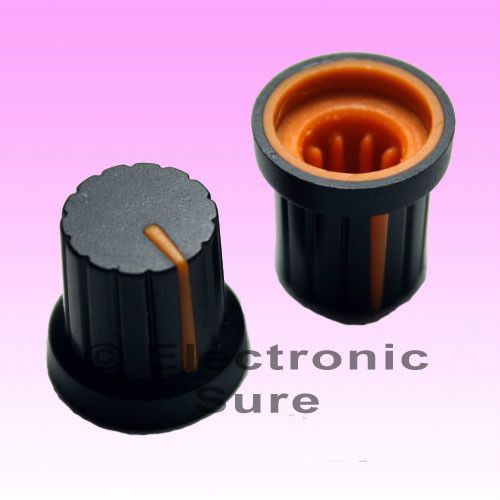 20 x knob black with orange mark for potentiometer pot 6mm shaft size for sale