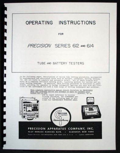 Precision Tube Tester 612 and 614 Manual with Tube Test Data