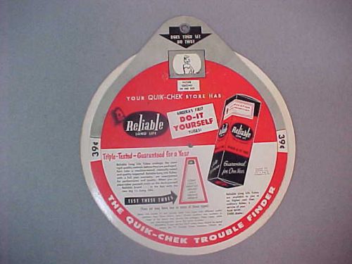 1957 RELIABLE TV RADIO TUBE TROUBLESHOOTING CHART (DIAL w/TUBE NUMBERS SHOWN)