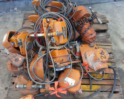 Pallet of hoists (2- two ton bebe- one-1ton harrington)-see description for sale