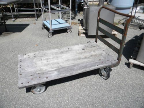 WOOD PLATFORM PUSH CART W HANDLE 1 AVAILABLE- VINTAGE STEEL FRAMED