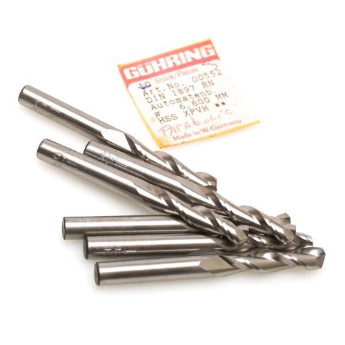 Guhring 00552-660 6.6mm RH Parabolic Machine Length HSS Drillbit Pack of 6