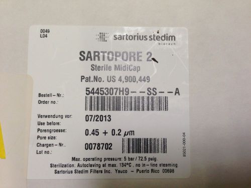 Nib sealed sterile filter sartorius sartopore midicap pore size .45 + .2um 12a for sale