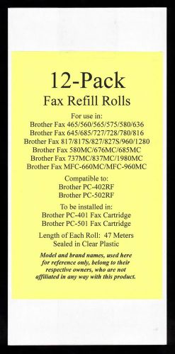 12-pack of pc-402rf fax film refill rolls for brother fax mfc-660mc &amp; mfc-960mc for sale