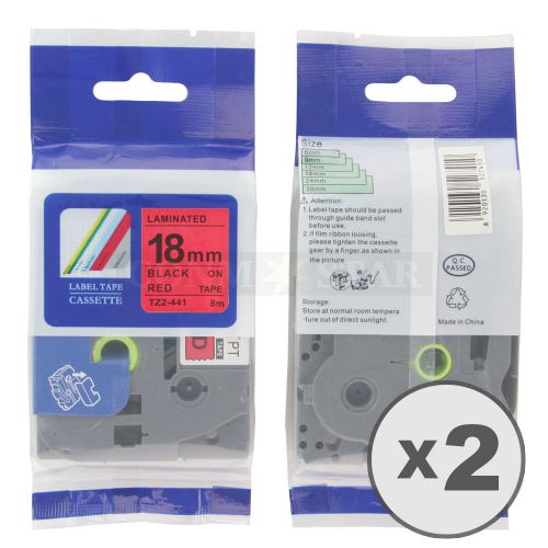 2pk Black on Red Tape Label Compatible for Brother P-Touch TZ TZe 441 18mm 3/4&#034;