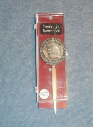 GOD BLESS AMERICA PEWTER LETTER OPENER BY FORT USA