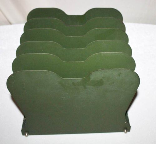 VTG GREEN METAL DESK TOP PAPER TRAY HOLDER STEAMPUNK