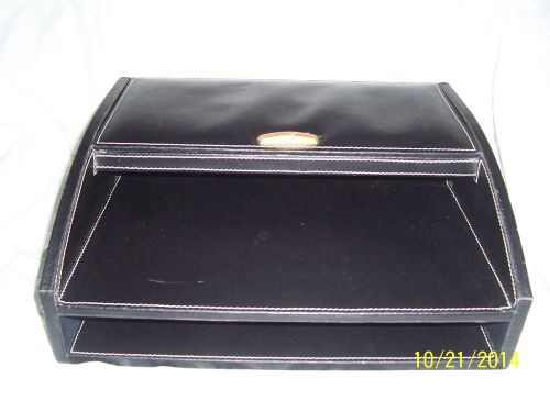 BLACK LEATHER W/VELOUR INSIDE  W/GOLD DESK ORGANIZER