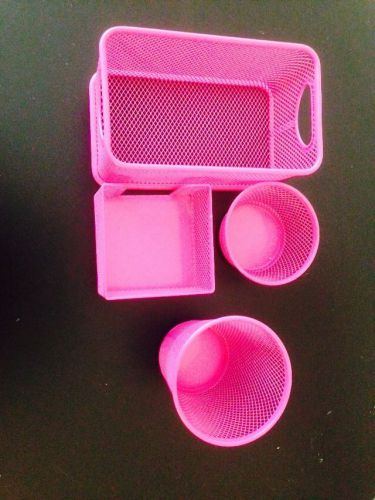 Hot Pink Metal Mesh Desk Set