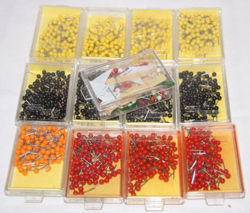 Lot of 1000 + Map Marking Push Pins Thumb Tacks Round Head Labelon Graffco