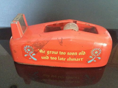 Vintage Scotch Tape Heavy Desktop Dispenser &#034;Too Late Shmart&#034; Red Orange