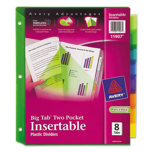 Big Tab Dividers, Two Slash Pockets, 8-Tab, Assorted, 1 Set