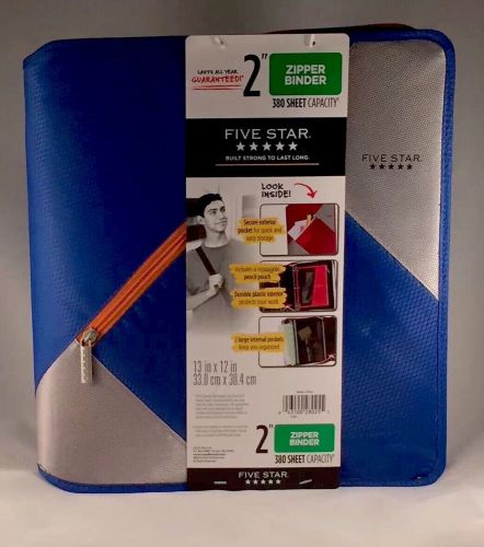 New blue five star 2&#034; inch 380 sheet capacity zipper binder for sale