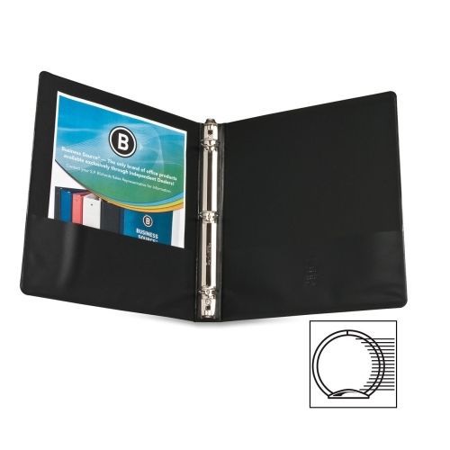 Business Source Round Ring Presentation Binder - Letter - 1&#034; - Black - BSN28771