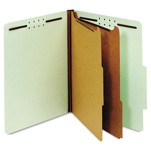 Pressboard classification folders, six fasteners, 2/5 cut, letter, green, 10/box for sale