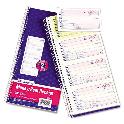 Adams Wirebound Money Rent Receipt Books Size 11 x 5 1/4 - Form Quantity of 200