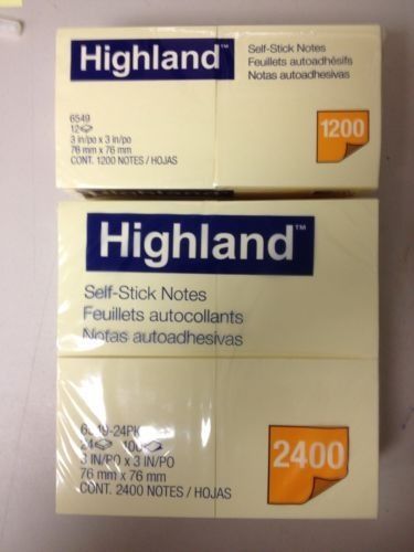 4800 HIGHLAND SELF-STICK NOTES, 3&#034; x 3&#034;, YELLOW,100/PAD, 48 PADS #6549 FREE SHIP