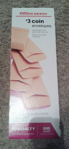 Office Depot Coin Envelopes Box #3- 2 1/2&#034; x 4 1/4&#034; 500 + Rubber Tip