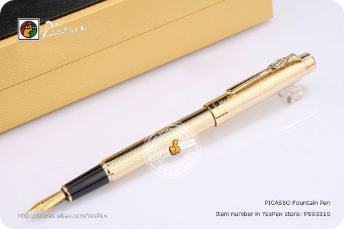 Picasso Fountain Pen PS-933 Avignon Gold Carved Designs Barrel GT Medium Nib NEW