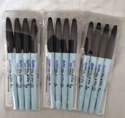 3 Set Of 4 BLue Expo Vis-a-Vis Wet Erase Overhead Transparency Markers =12