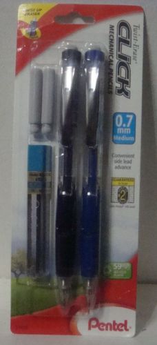 2  pentel twist-erase side click mechanical pencils black/blue barrels 0.7mm for sale