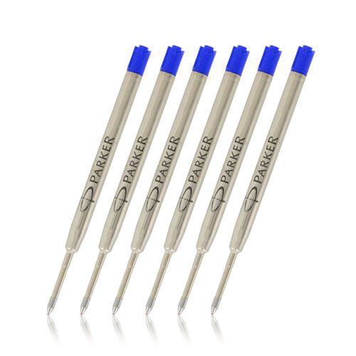 Parker Ball Point Pen Refill, Blue Ink, Broad Point, 6/Refills