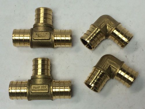 4 pcs lot 3/4&#034; x 3/4&#034; x 3/4&#034;  tee 3/4&#034; x 3/4&#034; elbow pex brass plumbing fitting for sale