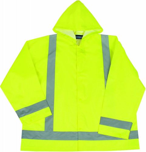 Rain Jacket, Class 3, Hi-Vis Lime, Reflective Trim, XLarge/2XL, 61496