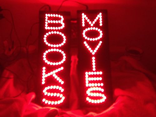 LOT2 NICE STORE SIGNS MOVIES BOOKS BLACK RED LED 21&#034;X7&#034;X3/4&#034; ON OFF CHAIN SWITCH