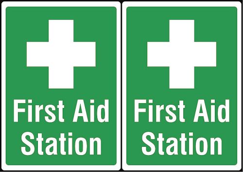 First aid station signs two pack quality wall hanging work shop sign danger s164 for sale