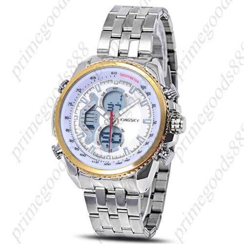 Army Military Analog Digital Date LED Gold Quartz Wrist Wristwatch Men&#039;s Silver