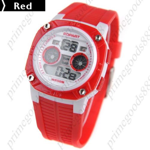 LED Digital Wrist Week Date Hour Minute Second Display Unisex in Red WristWatch