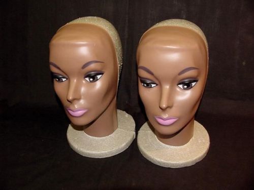 VINTAGE NEGRO BLACK DEPARTMENT STORE WINDOW DISPLAY WIG HAT STANDS PAIR NICE LOT