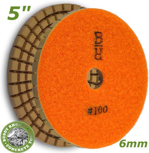 Buddy Rhodes 5&#034; 100g 6mm Thick Wet Concrete Countertop Diamond Polishing Pad