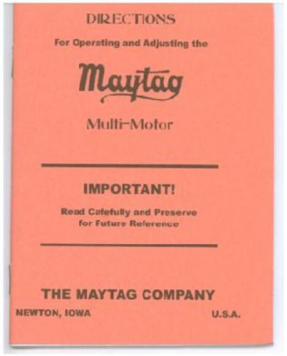 MAYTAG OPERATING BOOKLET