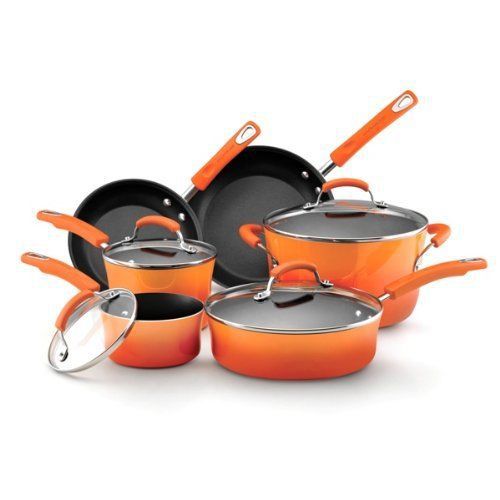 RACHEL RAY 10-Piece NONSTICK Cookware Set ORANGE * NEW * FREE SHIPPING *