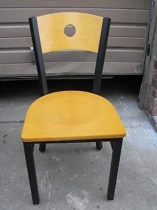 1 black metal restaurant chair natural wood back &amp; seat for sale