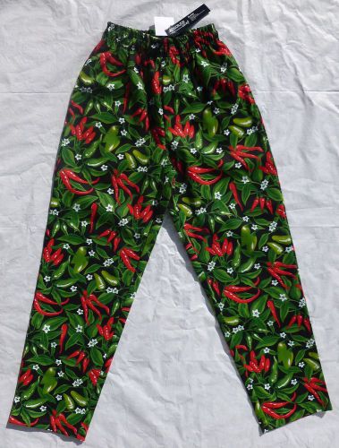 NWT ABSOLUTE CHEF CHILI PEPPER CHEF PANTS SZ XS - 3 POCKETS, DRAWSTRING 28&#034; INSM