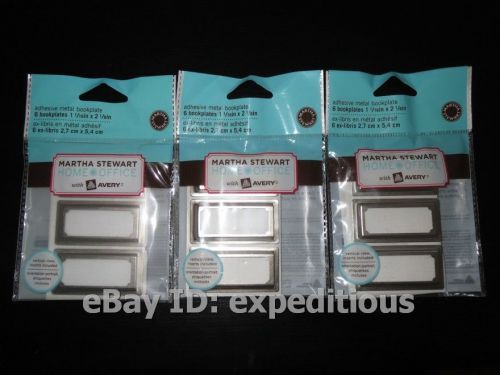 NEW MARTHA STEWART HOME OFFICE AVERY ADHESIVE METAL BOOKPLATES 3 PACKS 18 TOTAL