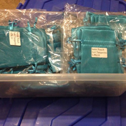 15 Pks Of 10 Satin Drawstring Pouches 3&#034;x4&#034; Turquoise