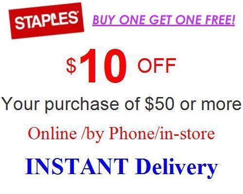 BUY ONE GET FREE! Staples $10 off $50 online/instore-coupon(INSTANT)