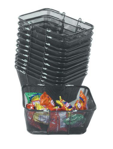 New 12 Set Mesh Grocery Shopping Baskets Powder Coated Steel Framing Black