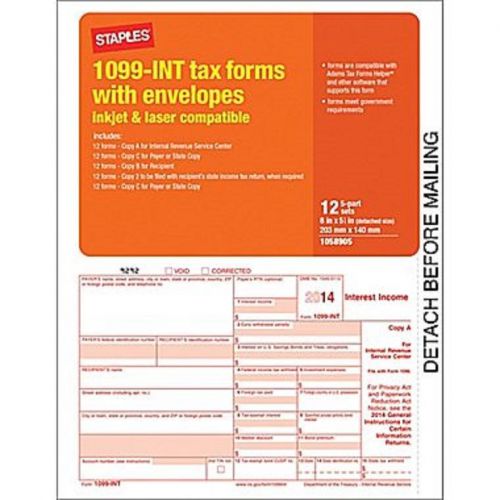 Staples® 2014 tax forms, 1099 int tax forms with envelopes, 12/pack for sale