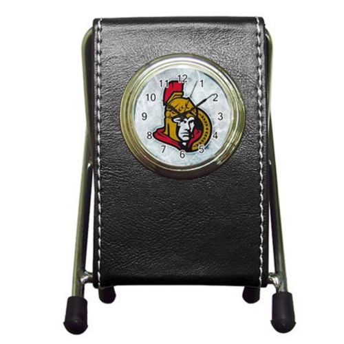 Custom Ottawa Senators Leather Pen Holder Desk Clock (2 in 1) Free Shipping