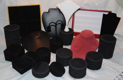 21 Black velvet Necklace Bracelet Earrings Watch Displays Stands Trays Risers