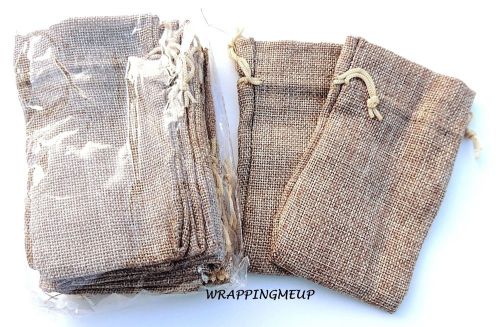 36 Burlap 3x5 Organza bags, Party Drawstring Vintage Gift Bags, Rustic Jute Bags