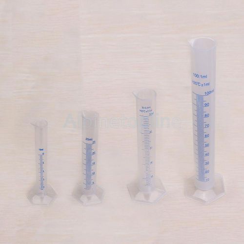 4pcs 10/25/50/100ml Transparent Plastic Polypropylene Graduated Cylinder Measure