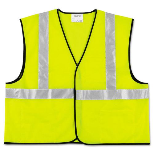 Class 2 Safety Vest, Fluorescent Lime w/Silver Stripe, Polyester, Large