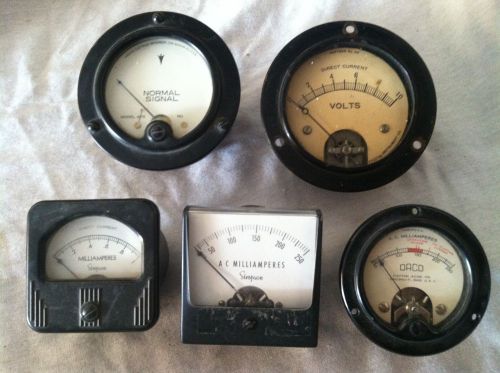 Lot of 5 Antique Panel Meter Gauges Steampunk