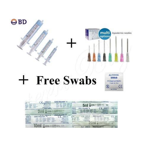 2ml 5ml 10ml BD Discardit II Sterile Syringes &amp; Needles &amp; Free Swabs / Sets of 3